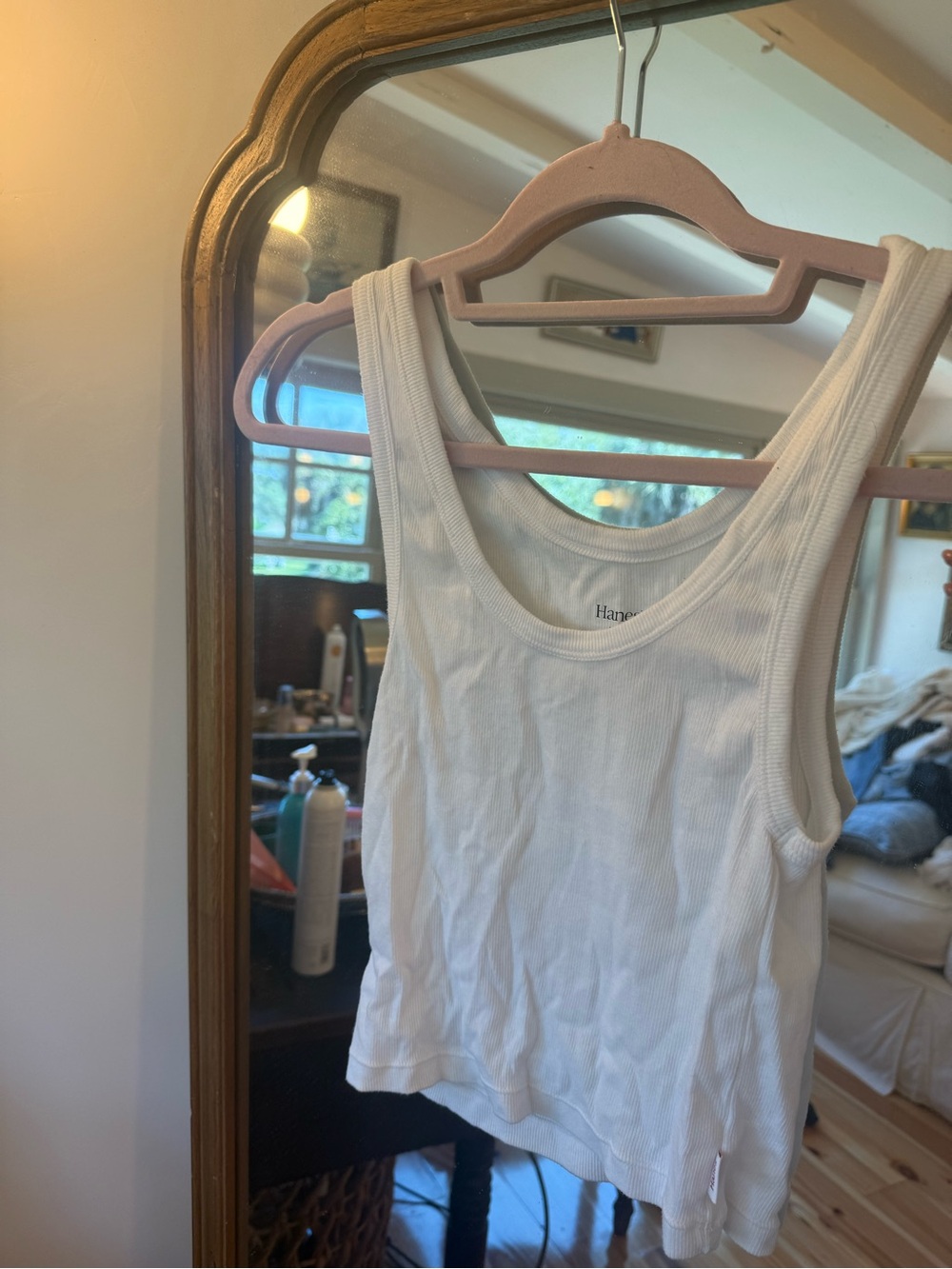 Hanes White Ribbed Scoop Neck Tank